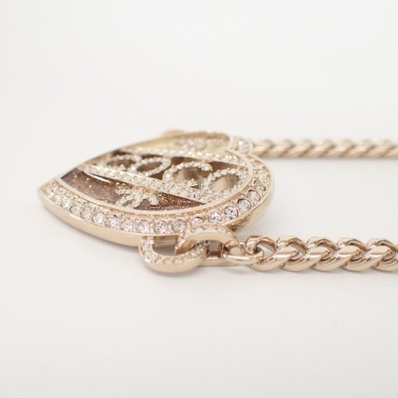 CHANEL C23B ABB648 COCO CC Coco Mark Rhinestone Heart Necklace Champagne Gold... - Picture 3 of 9